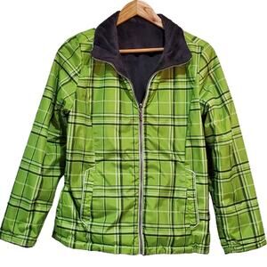 ZeroXposur Clan Green Plaid Rain Coat Reversible Gray Fleece Lined Jacket Medium